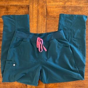 Figs Teal Pants with Pink Drawstring